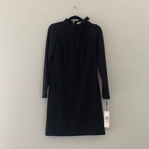 Tie Neck Long Sleeve Shift Dress